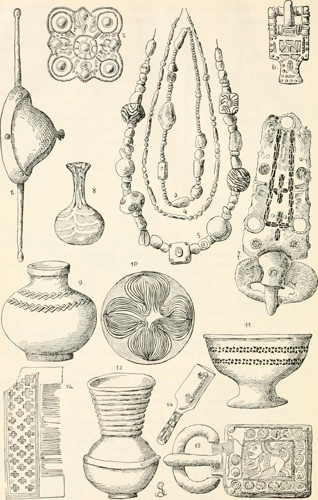 An illustration from Styles of ornament, exhibited in designs, and arranged in historical order, with descriptive text. A handbook for architects, designers, painters, sculptors, wood-carvers, chasers, modellers, cabinet-makers and artistic locksmiths as well as also for technical schools, libraries and private study, 1910, leaf 113