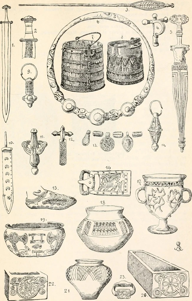 An illustration from Styles of ornament, exhibited in designs, and arranged in historical order, with descriptive text. A handbook for architects, designers, painters, sculptors, wood-carvers, chasers, modellers, cabinet-makers and artistic locksmiths as well as also for technical schools, libraries and private study, 1910, leaf 116