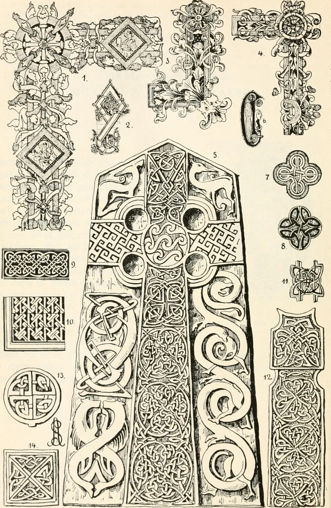 An illustration from Styles of ornament, exhibited in designs, and arranged in historical order, with descriptive text. A handbook for architects, designers, painters, sculptors, wood-carvers, chasers, modellers, cabinet-makers and artistic locksmiths as well as also for technical schools, libraries and private study, 1910, leaf 119