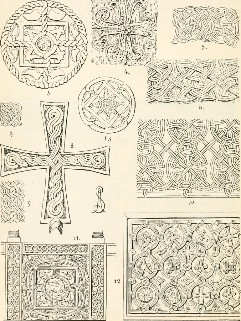 An illustration from Styles of ornament, exhibited in designs, and arranged in historical order, with descriptive text. A handbook for architects, designers, painters, sculptors, wood-carvers, chasers, modellers, cabinet-makers and artistic locksmiths as well as also for technical schools, libraries and private study, 1910, leaf 127