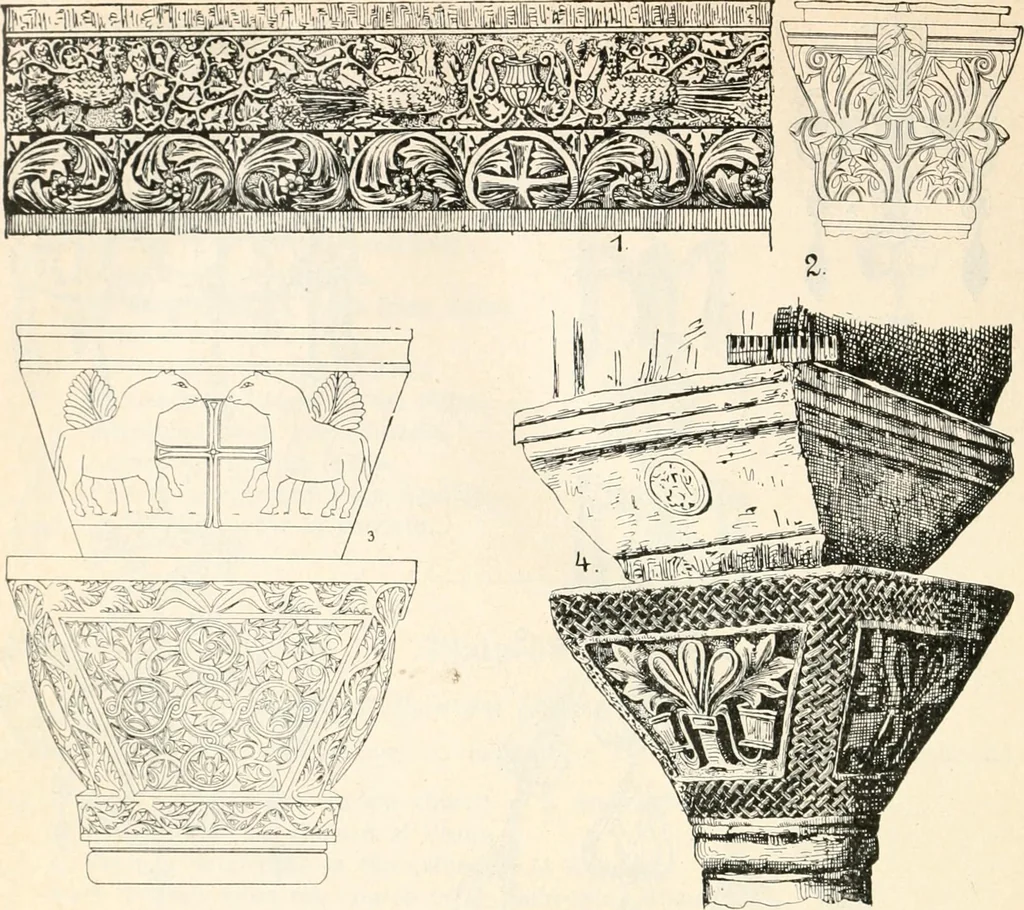 An illustration from Styles of ornament, exhibited in designs, and arranged in historical order, with descriptive text. A handbook for architects, designers, painters, sculptors, wood-carvers, chasers, modellers, cabinet-makers and artistic locksmiths as well as also for technical schools, libraries and private study, 1910, leaf 131