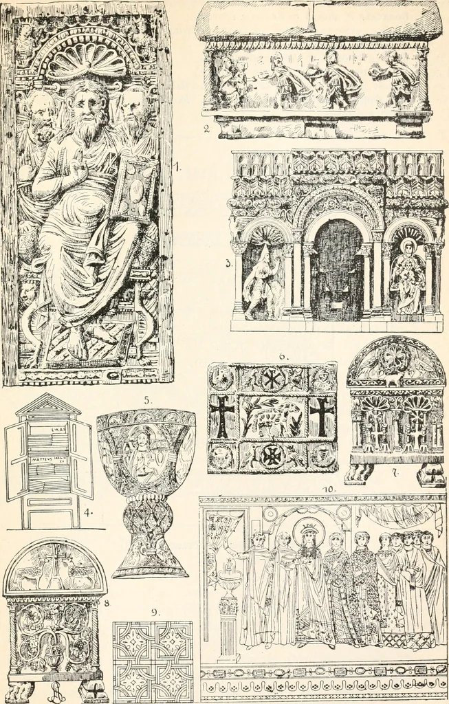 An illustration from Styles of ornament, exhibited in designs, and arranged in historical order, with descriptive text. A handbook for architects, designers, painters, sculptors, wood-carvers, chasers, modellers, cabinet-makers and artistic locksmiths as well as also for technical schools, libraries and private study, 1910, leaf 134