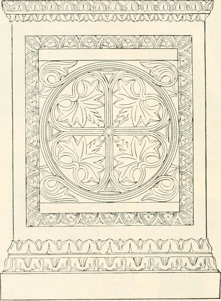 An illustration from Styles of ornament, exhibited in designs, and arranged in historical order, with descriptive text. A handbook for architects, designers, painters, sculptors, wood-carvers, chasers, modellers, cabinet-makers and artistic locksmiths as well as also for technical schools, libraries and private study, 1910, leaf 135