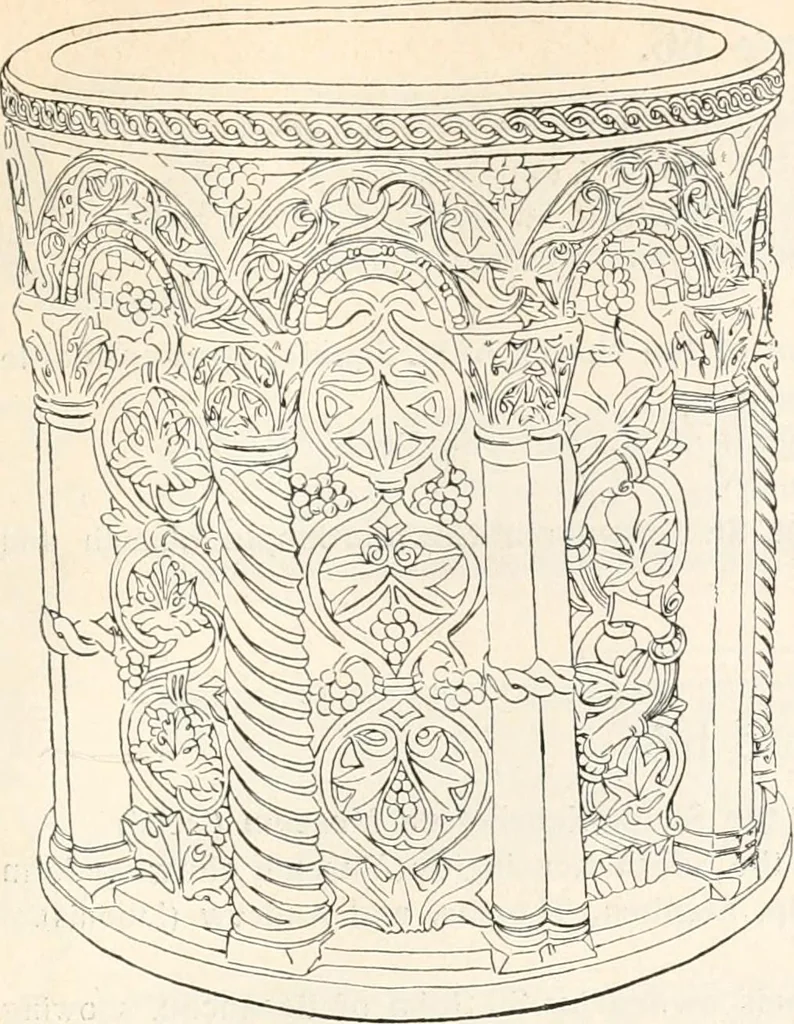 An illustration from Styles of ornament, exhibited in designs, and arranged in historical order, with descriptive text. A handbook for architects, designers, painters, sculptors, wood-carvers, chasers, modellers, cabinet-makers and artistic locksmiths as well as also for technical schools, libraries and private study, 1910, leaf 142