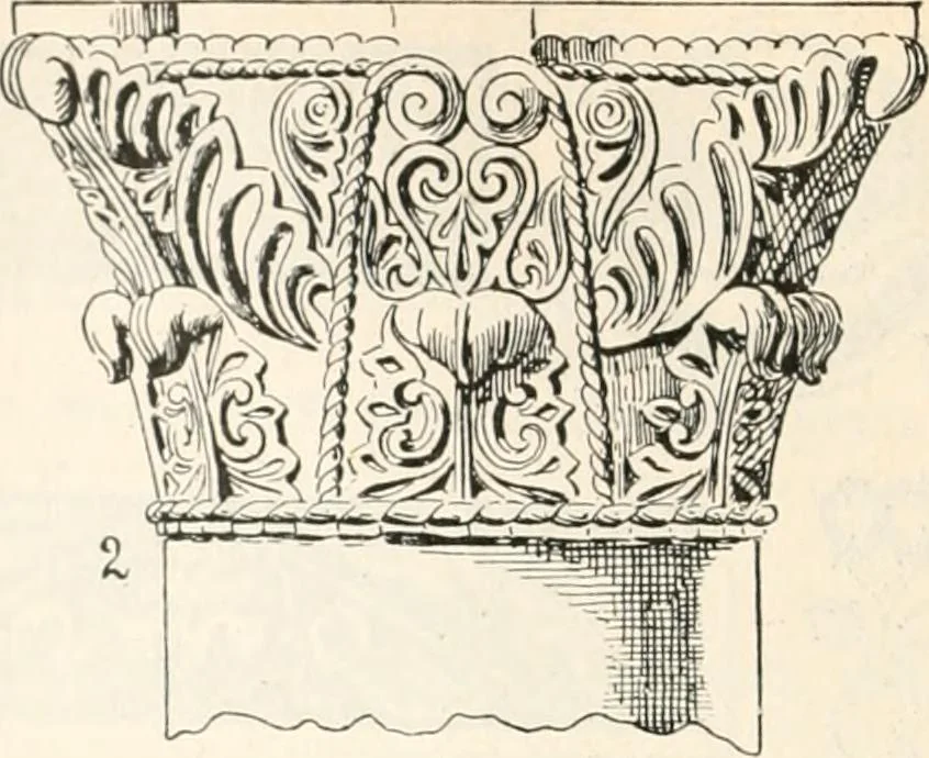 An illustration from Styles of ornament, exhibited in designs, and arranged in historical order, with descriptive text. A handbook for architects, designers, painters, sculptors, wood-carvers, chasers, modellers, cabinet-makers and artistic locksmiths as well as also for technical schools, libraries and private study, 1910, leaf 145