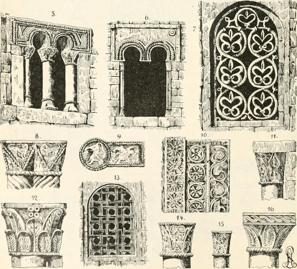 An illustration from Styles of ornament, exhibited in designs, and arranged in historical order, with descriptive text. A handbook for architects, designers, painters, sculptors, wood-carvers, chasers, modellers, cabinet-makers and artistic locksmiths as well as also for technical schools, libraries and private study, 1910, leaf 145