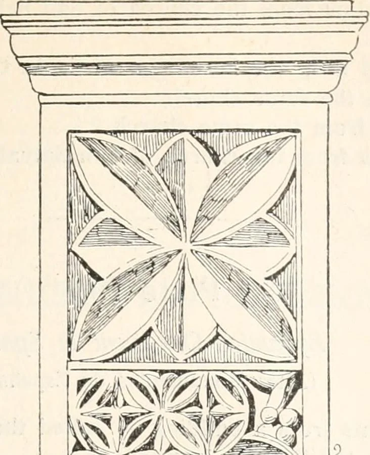 An illustration from Styles of ornament, exhibited in designs, and arranged in historical order, with descriptive text. A handbook for architects, designers, painters, sculptors, wood-carvers, chasers, modellers, cabinet-makers and artistic locksmiths as well as also for technical schools, libraries and private study, 1910, leaf 146
