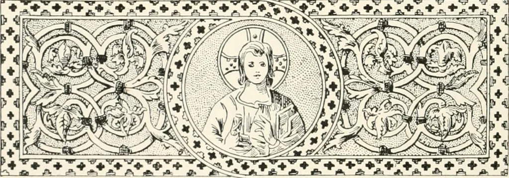An illustration from Styles of ornament, exhibited in designs, and arranged in historical order, with descriptive text. A handbook for architects, designers, painters, sculptors, wood-carvers, chasers, modellers, cabinet-makers and artistic locksmiths as well as also for technical schools, libraries and private study, 1910, leaf 147