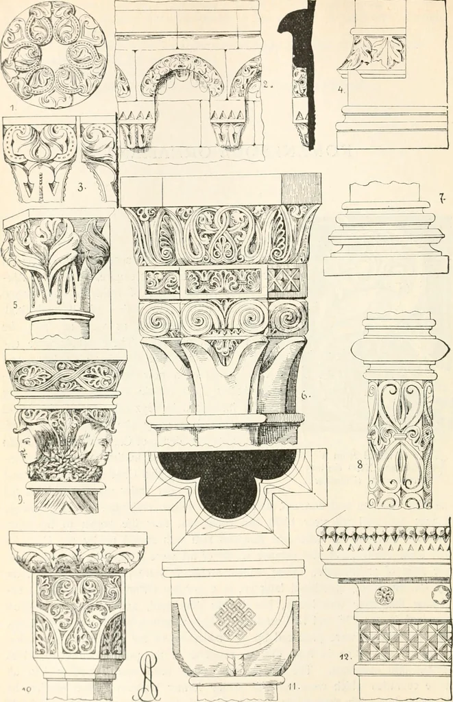 An illustration from Styles of ornament, exhibited in designs, and arranged in historical order, with descriptive text. A handbook for architects, designers, painters, sculptors, wood-carvers, chasers, modellers, cabinet-makers and artistic locksmiths as well as also for technical schools, libraries and private study, 1910, leaf 149