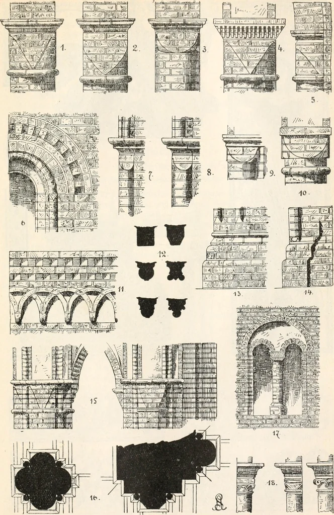An illustration from Styles of ornament, exhibited in designs, and arranged in historical order, with descriptive text. A handbook for architects, designers, painters, sculptors, wood-carvers, chasers, modellers, cabinet-makers and artistic locksmiths as well as also for technical schools, libraries and private study, 1910, leaf 156