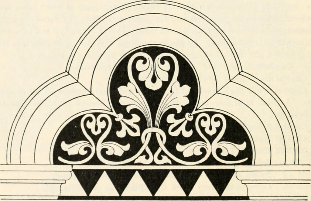 An illustration from Styles of ornament, exhibited in designs, and arranged in historical order, with descriptive text. A handbook for architects, designers, painters, sculptors, wood-carvers, chasers, modellers, cabinet-makers and artistic locksmiths as well as also for technical schools, libraries and private study, 1910, leaf 159