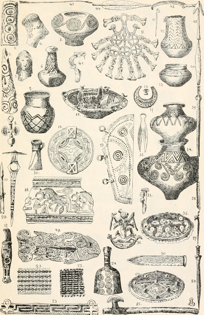 An illustration from Styles of ornament, exhibited in designs, and arranged in historical order, with descriptive text. A handbook for architects, designers, painters, sculptors, wood-carvers, chasers, modellers, cabinet-makers and artistic locksmiths as well as also for technical schools, libraries and private study, 1910, leaf 16