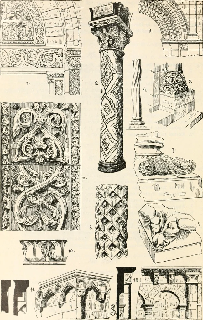 An illustration from Styles of ornament, exhibited in designs, and arranged in historical order, with descriptive text. A handbook for architects, designers, painters, sculptors, wood-carvers, chasers, modellers, cabinet-makers and artistic locksmiths as well as also for technical schools, libraries and private study, 1910, leaf 161