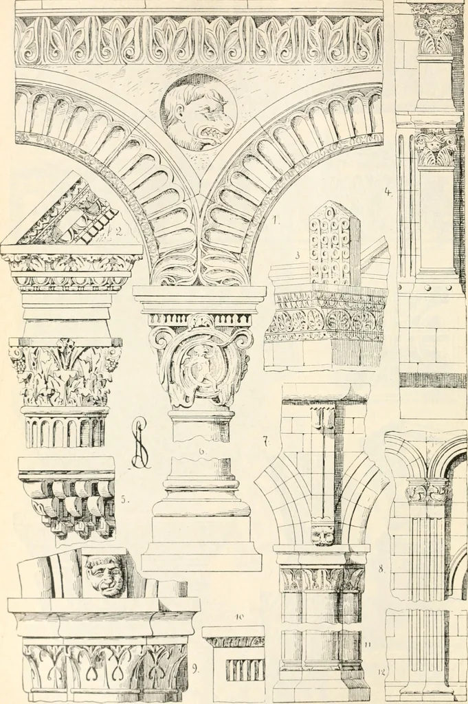 An illustration from Styles of ornament, exhibited in designs, and arranged in historical order, with descriptive text. A handbook for architects, designers, painters, sculptors, wood-carvers, chasers, modellers, cabinet-makers and artistic locksmiths as well as also for technical schools, libraries and private study, 1910, leaf 163