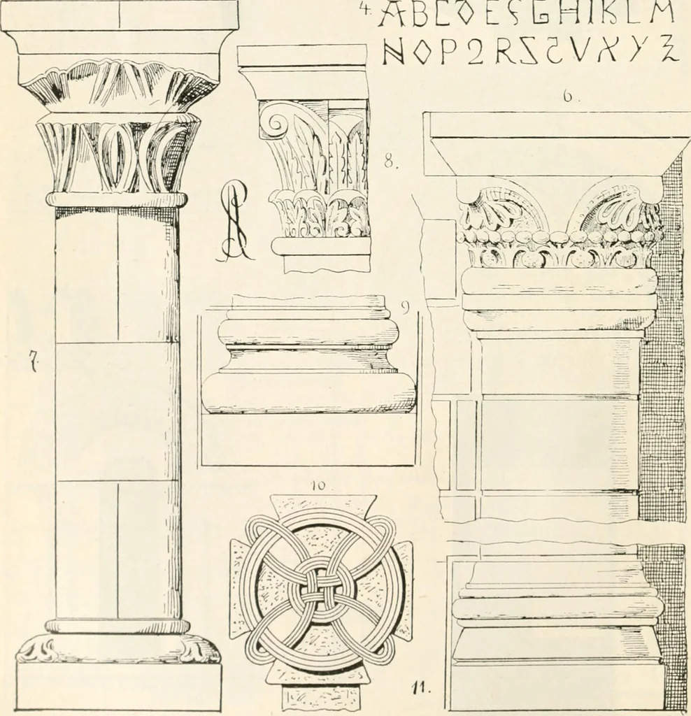 An illustration from Styles of ornament, exhibited in designs, and arranged in historical order, with descriptive text. A handbook for architects, designers, painters, sculptors, wood-carvers, chasers, modellers, cabinet-makers and artistic locksmiths as well as also for technical schools, libraries and private study, 1910, leaf 165