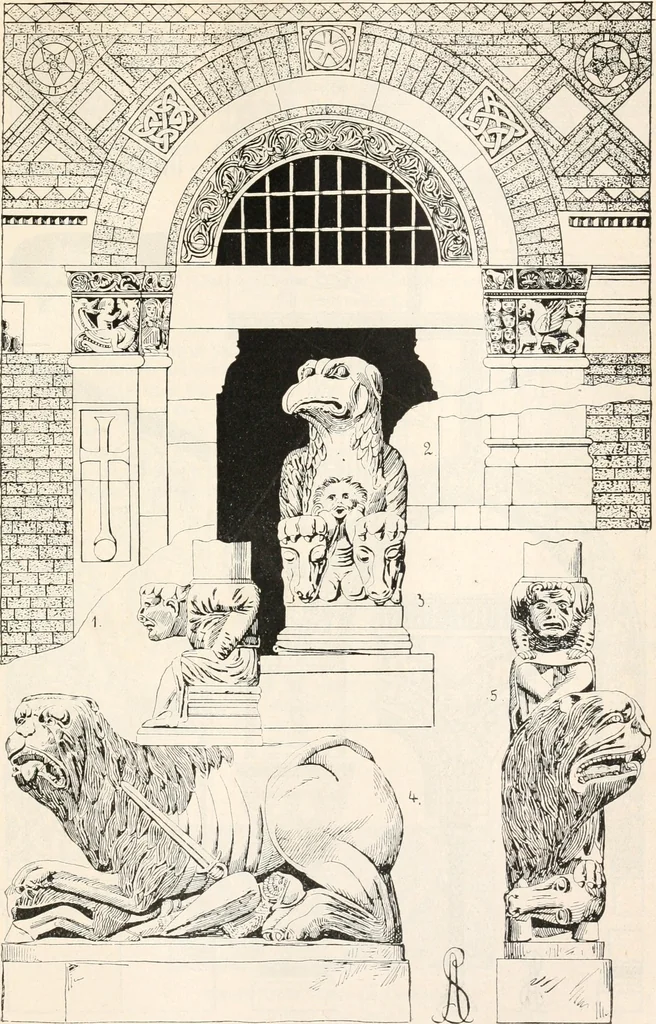 An illustration from Styles of ornament, exhibited in designs, and arranged in historical order, with descriptive text. A handbook for architects, designers, painters, sculptors, wood-carvers, chasers, modellers, cabinet-makers and artistic locksmiths as well as also for technical schools, libraries and private study, 1910, leaf 174