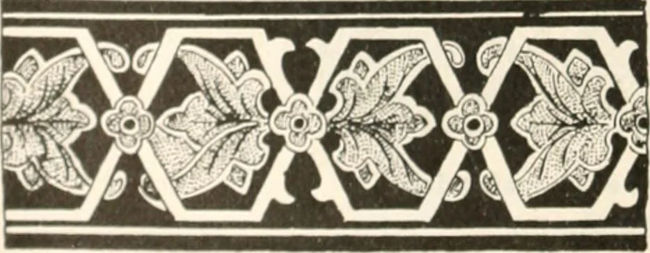 An illustration from Styles of ornament, exhibited in designs, and arranged in historical order, with descriptive text. A handbook for architects, designers, painters, sculptors, wood-carvers, chasers, modellers, cabinet-makers and artistic locksmiths as well as also for technical schools, libraries and private study, 1910, leaf 177