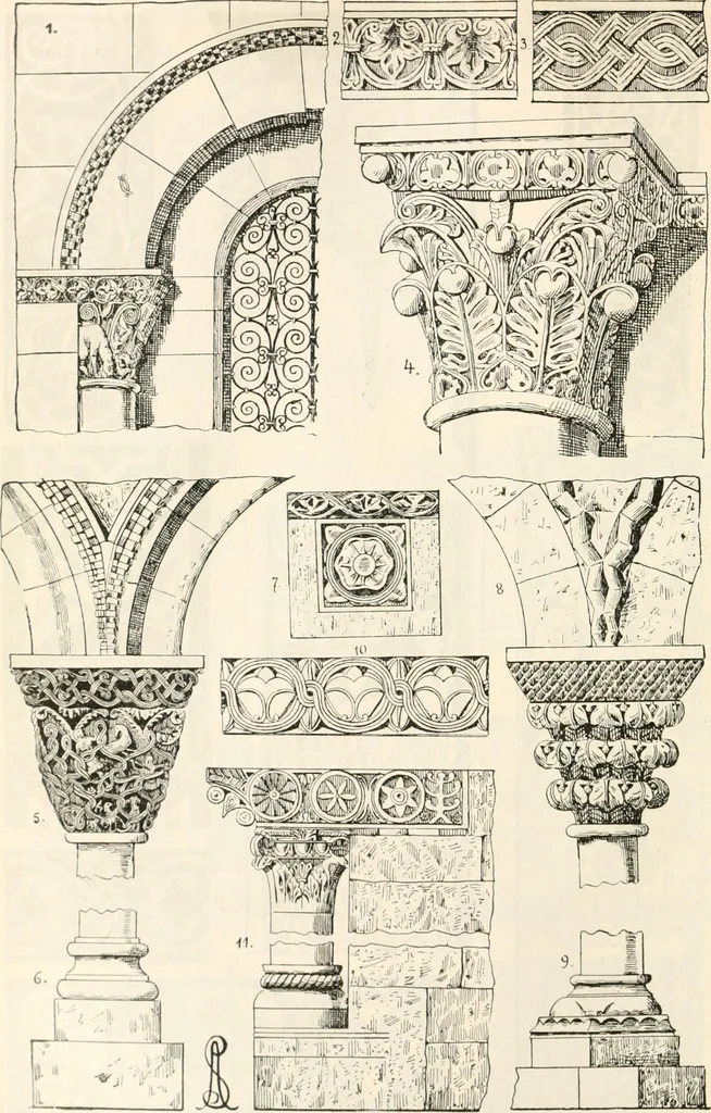 An illustration from Styles of ornament, exhibited in designs, and arranged in historical order, with descriptive text. A handbook for architects, designers, painters, sculptors, wood-carvers, chasers, modellers, cabinet-makers and artistic locksmiths as well as also for technical schools, libraries and private study, 1910, leaf 179