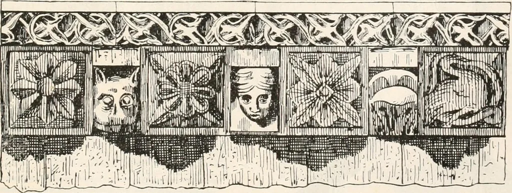 An illustration from Styles of ornament, exhibited in designs, and arranged in historical order, with descriptive text. A handbook for architects, designers, painters, sculptors, wood-carvers, chasers, modellers, cabinet-makers and artistic locksmiths as well as also for technical schools, libraries and private study, 1910, leaf 180
