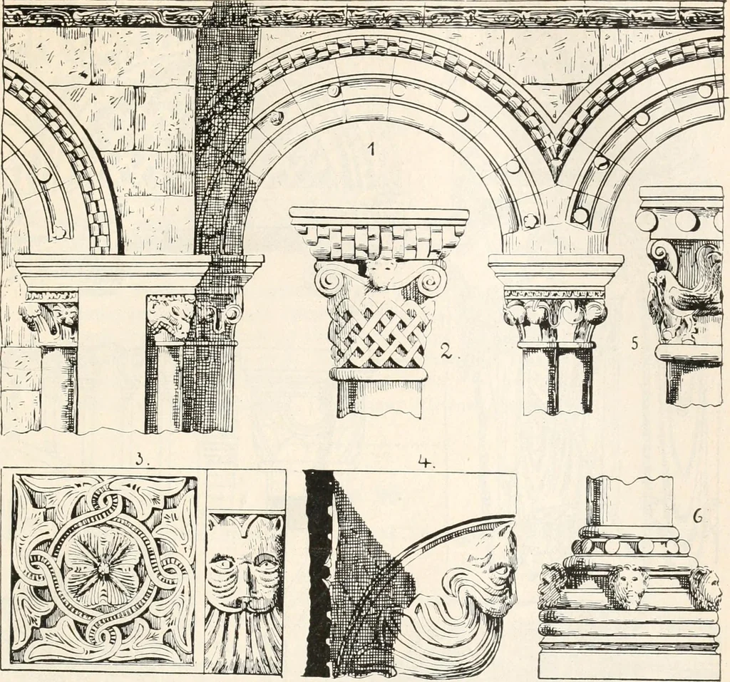 An illustration from Styles of ornament, exhibited in designs, and arranged in historical order, with descriptive text. A handbook for architects, designers, painters, sculptors, wood-carvers, chasers, modellers, cabinet-makers and artistic locksmiths as well as also for technical schools, libraries and private study, 1910, leaf 182