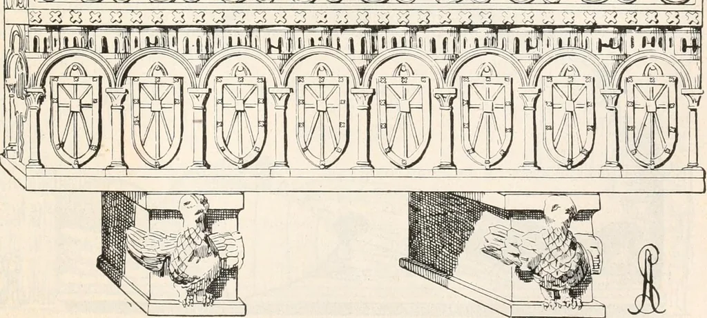 An illustration from Styles of ornament, exhibited in designs, and arranged in historical order, with descriptive text. A handbook for architects, designers, painters, sculptors, wood-carvers, chasers, modellers, cabinet-makers and artistic locksmiths as well as also for technical schools, libraries and private study, 1910, leaf 182