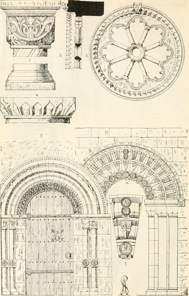 An illustration from Styles of ornament, exhibited in designs, and arranged in historical order, with descriptive text. A handbook for architects, designers, painters, sculptors, wood-carvers, chasers, modellers, cabinet-makers and artistic locksmiths as well as also for technical schools, libraries and private study, 1910, leaf 187