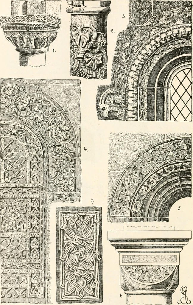 An illustration from Styles of ornament, exhibited in designs, and arranged in historical order, with descriptive text. A handbook for architects, designers, painters, sculptors, wood-carvers, chasers, modellers, cabinet-makers and artistic locksmiths as well as also for technical schools, libraries and private study, 1910, leaf 193
