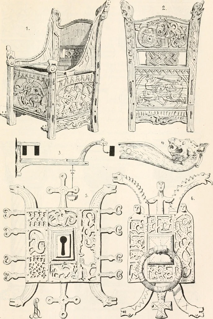 An illustration from Styles of ornament, exhibited in designs, and arranged in historical order, with descriptive text. A handbook for architects, designers, painters, sculptors, wood-carvers, chasers, modellers, cabinet-makers and artistic locksmiths as well as also for technical schools, libraries and private study, 1910, leaf 198