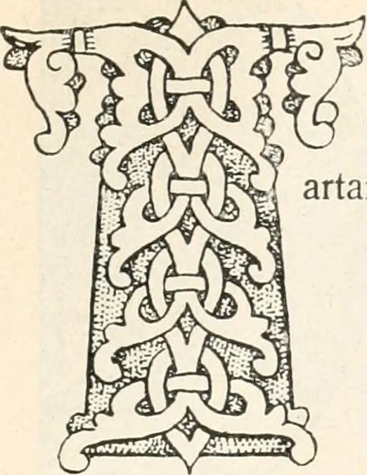 An illustration from Styles of ornament, exhibited in designs, and arranged in historical order, with descriptive text. A handbook for architects, designers, painters, sculptors, wood-carvers, chasers, modellers, cabinet-makers and artistic locksmiths as well as also for technical schools, libraries and private study, 1910, leaf 204