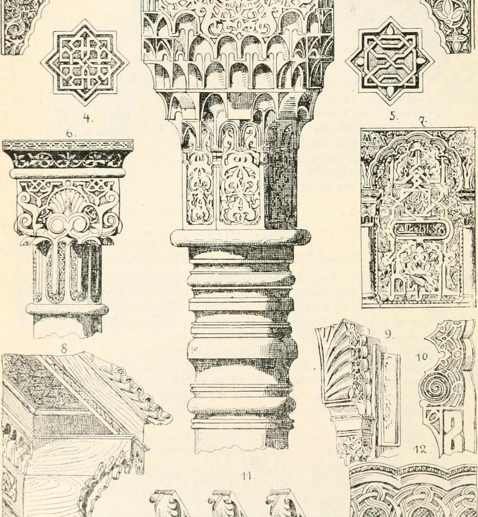 An illustration from Styles of ornament, exhibited in designs, and arranged in historical order, with descriptive text. A handbook for architects, designers, painters, sculptors, wood-carvers, chasers, modellers, cabinet-makers and artistic locksmiths as well as also for technical schools, libraries and private study, 1910, leaf 219