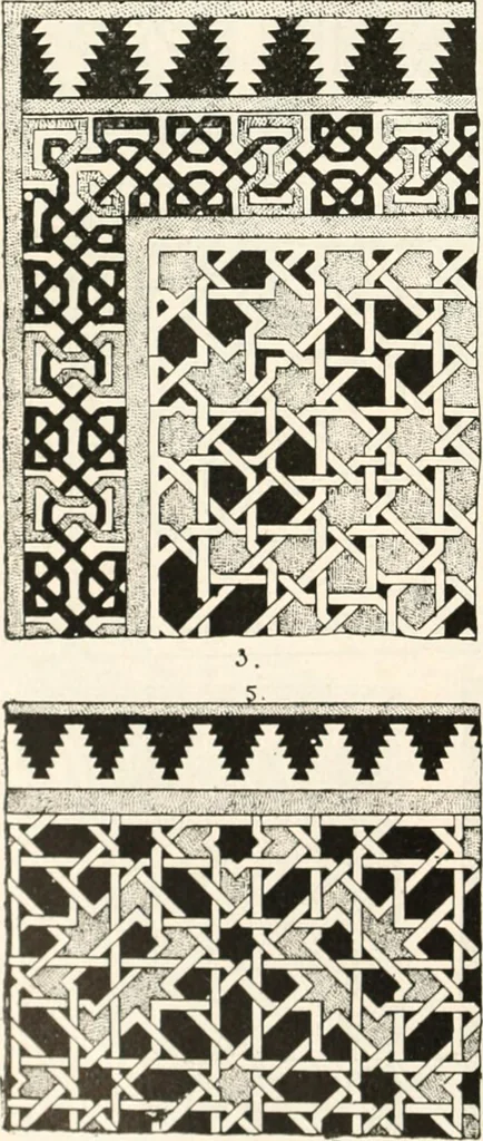 An illustration from Styles of ornament, exhibited in designs, and arranged in historical order, with descriptive text. A handbook for architects, designers, painters, sculptors, wood-carvers, chasers, modellers, cabinet-makers and artistic locksmiths as well as also for technical schools, libraries and private study, 1910, leaf 221