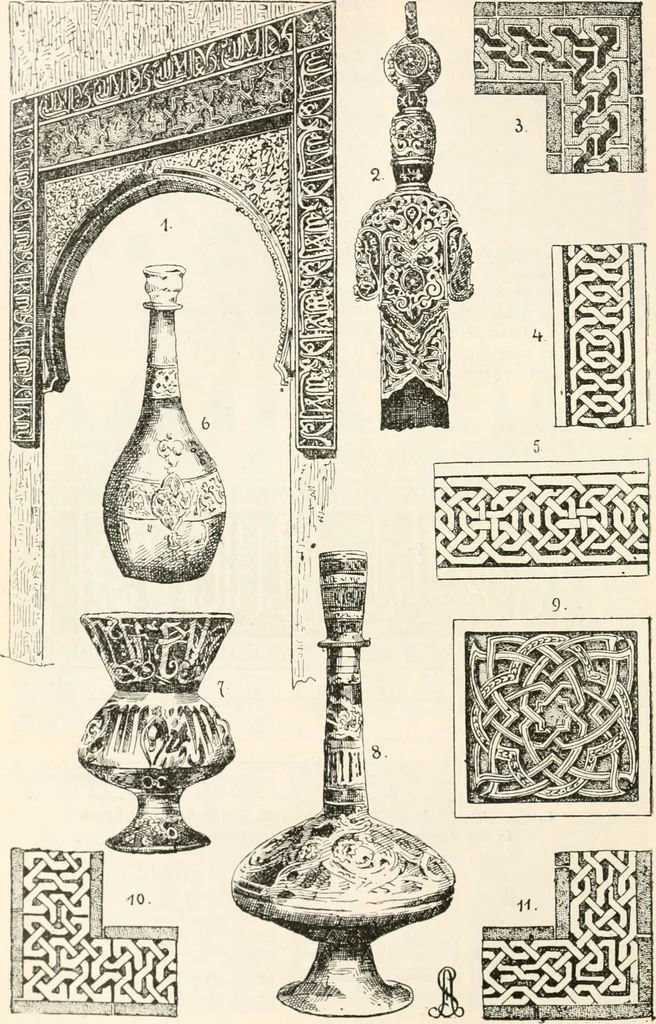 An illustration from Styles of ornament, exhibited in designs, and arranged in historical order, with descriptive text. A handbook for architects, designers, painters, sculptors, wood-carvers, chasers, modellers, cabinet-makers and artistic locksmiths as well as also for technical schools, libraries and private study, 1910, leaf 223