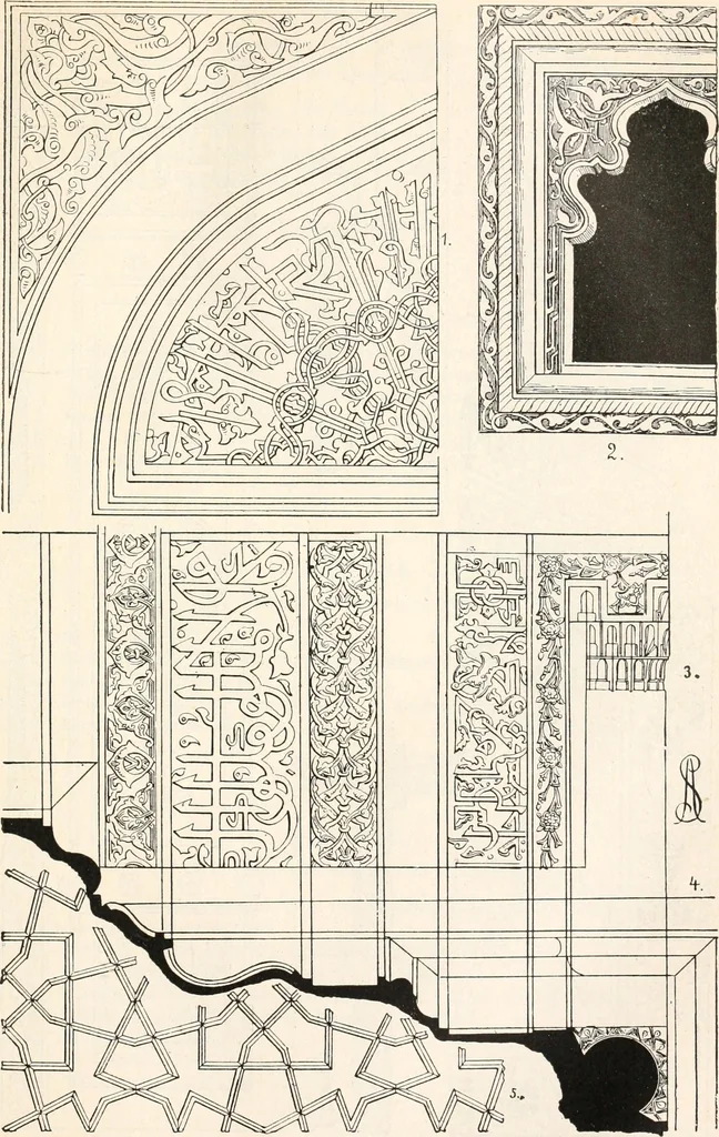 An illustration from Styles of ornament, exhibited in designs, and arranged in historical order, with descriptive text. A handbook for architects, designers, painters, sculptors, wood-carvers, chasers, modellers, cabinet-makers and artistic locksmiths as well as also for technical schools, libraries and private study, 1910, leaf 228