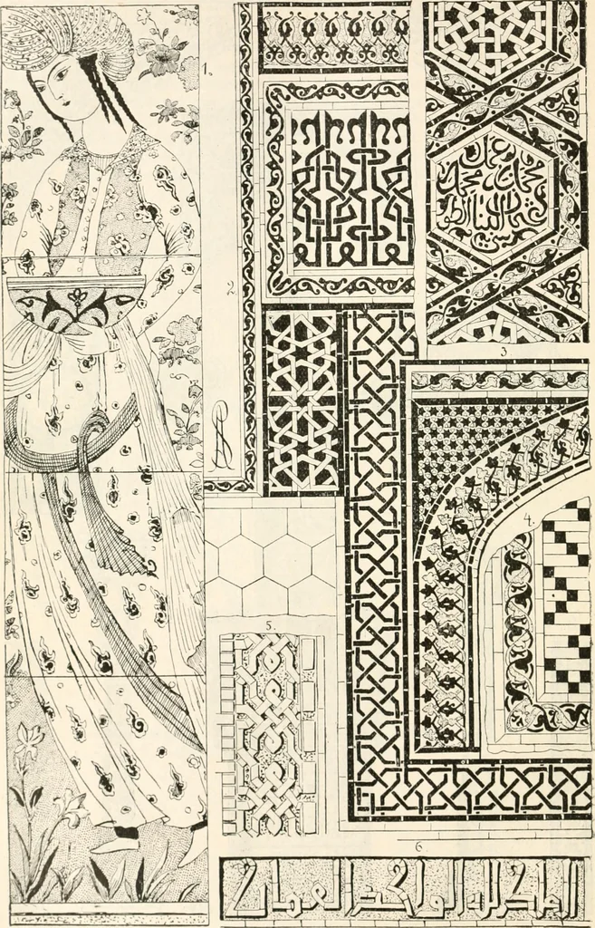 An illustration from Styles of ornament, exhibited in designs, and arranged in historical order, with descriptive text. A handbook for architects, designers, painters, sculptors, wood-carvers, chasers, modellers, cabinet-makers and artistic locksmiths as well as also for technical schools, libraries and private study, 1910, leaf 235