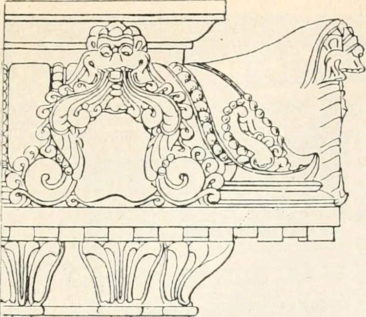 An illustration from Styles of ornament, exhibited in designs, and arranged in historical order, with descriptive text. A handbook for architects, designers, painters, sculptors, wood-carvers, chasers, modellers, cabinet-makers and artistic locksmiths as well as also for technical schools, libraries and private study, 1910, leaf 240