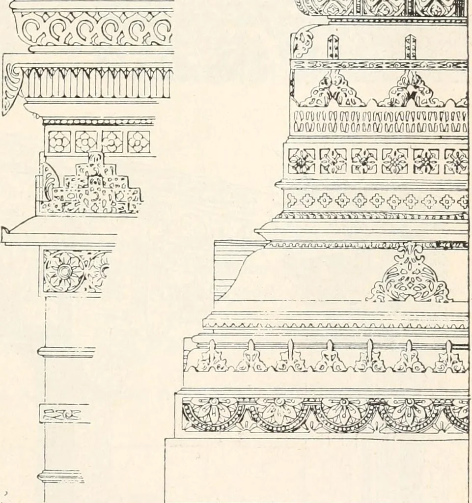 An illustration from Styles of ornament, exhibited in designs, and arranged in historical order, with descriptive text. A handbook for architects, designers, painters, sculptors, wood-carvers, chasers, modellers, cabinet-makers and artistic locksmiths as well as also for technical schools, libraries and private study, 1910, leaf 240