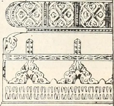 An illustration from Styles of ornament, exhibited in designs, and arranged in historical order, with descriptive text. A handbook for architects, designers, painters, sculptors, wood-carvers, chasers, modellers, cabinet-makers and artistic locksmiths as well as also for technical schools, libraries and private study, 1910, leaf 240