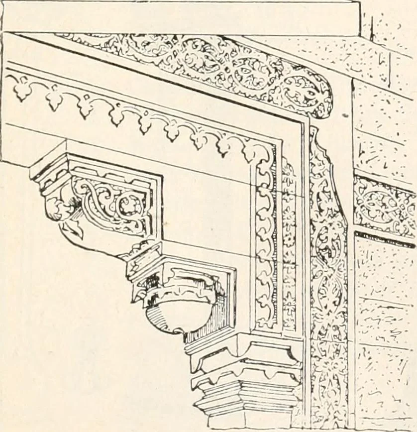 An illustration from Styles of ornament, exhibited in designs, and arranged in historical order, with descriptive text. A handbook for architects, designers, painters, sculptors, wood-carvers, chasers, modellers, cabinet-makers and artistic locksmiths as well as also for technical schools, libraries and private study, 1910, leaf 240