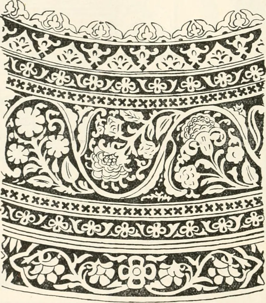 An illustration from Styles of ornament, exhibited in designs, and arranged in historical order, with descriptive text. A handbook for architects, designers, painters, sculptors, wood-carvers, chasers, modellers, cabinet-makers and artistic locksmiths as well as also for technical schools, libraries and private study, 1910, leaf 245