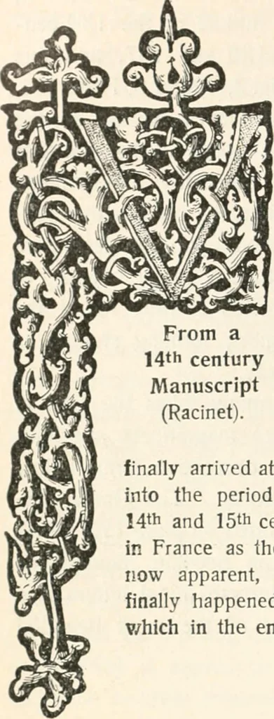An illustration from Styles of ornament, exhibited in designs, and arranged in historical order, with descriptive text. A handbook for architects, designers, painters, sculptors, wood-carvers, chasers, modellers, cabinet-makers and artistic locksmiths as well as also for technical schools, libraries and private study, 1910, leaf 249