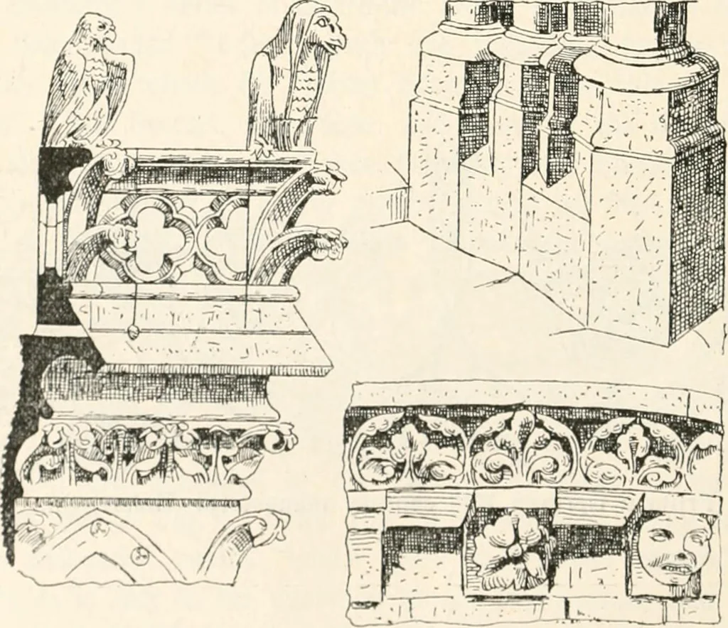 An illustration from Styles of ornament, exhibited in designs, and arranged in historical order, with descriptive text. A handbook for architects, designers, painters, sculptors, wood-carvers, chasers, modellers, cabinet-makers and artistic locksmiths as well as also for technical schools, libraries and private study, 1910, leaf 249