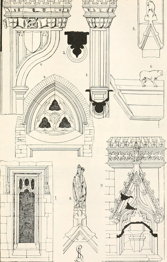 An illustration from Styles of ornament, exhibited in designs, and arranged in historical order, with descriptive text. A handbook for architects, designers, painters, sculptors, wood-carvers, chasers, modellers, cabinet-makers and artistic locksmiths as well as also for technical schools, libraries and private study, 1910, leaf 270