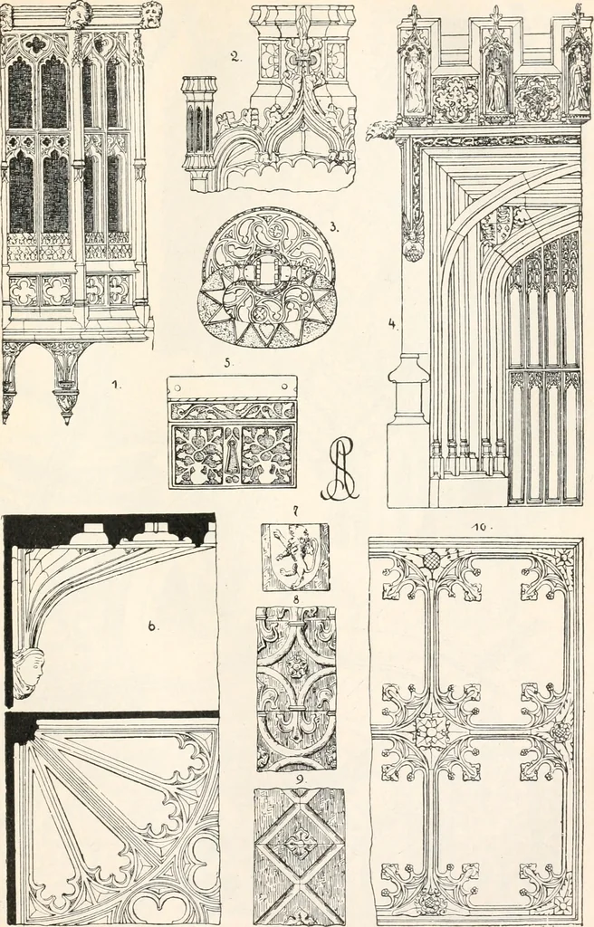 An illustration from Styles of ornament, exhibited in designs, and arranged in historical order, with descriptive text. A handbook for architects, designers, painters, sculptors, wood-carvers, chasers, modellers, cabinet-makers and artistic locksmiths as well as also for technical schools, libraries and private study, 1910, leaf 272