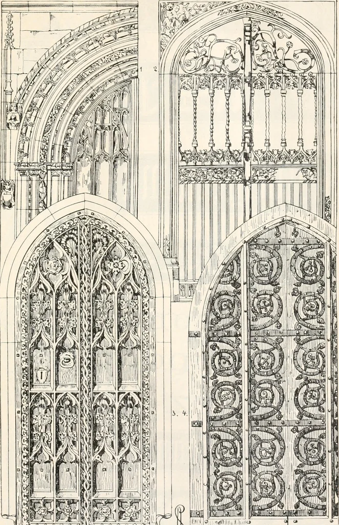 An illustration from Styles of ornament, exhibited in designs, and arranged in historical order, with descriptive text. A handbook for architects, designers, painters, sculptors, wood-carvers, chasers, modellers, cabinet-makers and artistic locksmiths as well as also for technical schools, libraries and private study, 1910, leaf 282