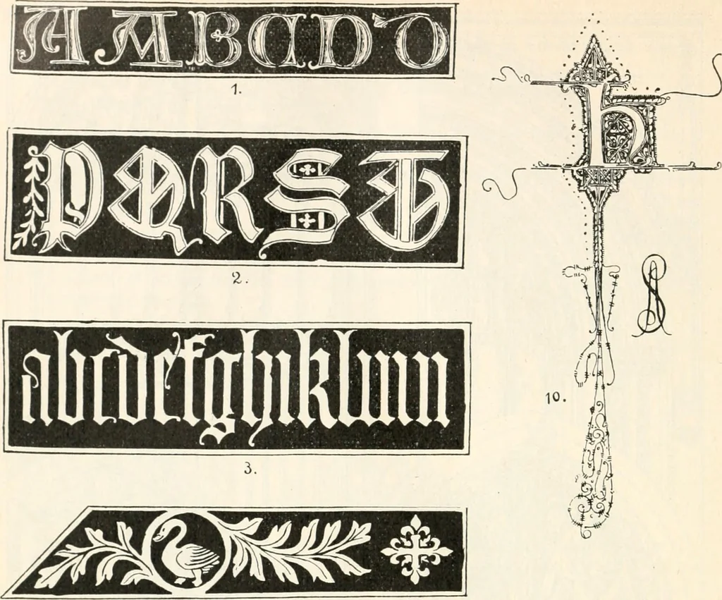 An illustration from Styles of ornament, exhibited in designs, and arranged in historical order, with descriptive text. A handbook for architects, designers, painters, sculptors, wood-carvers, chasers, modellers, cabinet-makers and artistic locksmiths as well as also for technical schools, libraries and private study, 1910, leaf 283
