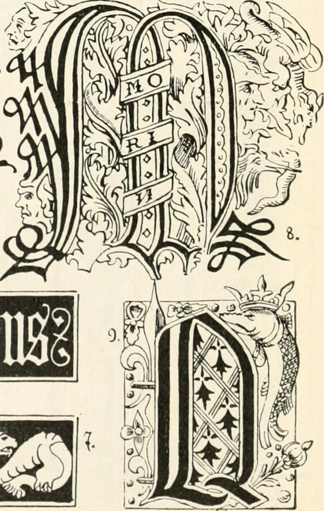 An illustration from Styles of ornament, exhibited in designs, and arranged in historical order, with descriptive text. A handbook for architects, designers, painters, sculptors, wood-carvers, chasers, modellers, cabinet-makers and artistic locksmiths as well as also for technical schools, libraries and private study, 1910, leaf 283