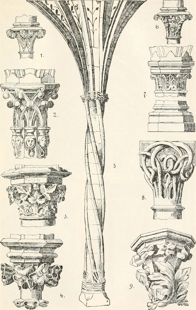 An illustration from Styles of ornament, exhibited in designs, and arranged in historical order, with descriptive text. A handbook for architects, designers, painters, sculptors, wood-carvers, chasers, modellers, cabinet-makers and artistic locksmiths as well as also for technical schools, libraries and private study, 1910, leaf 288