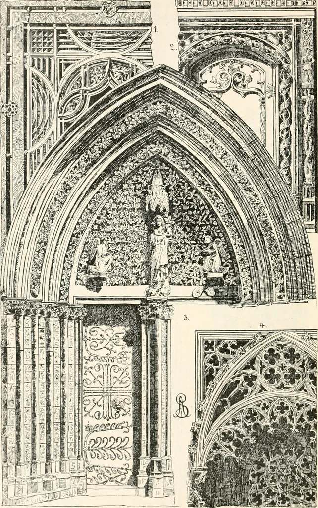 An illustration from Styles of ornament, exhibited in designs, and arranged in historical order, with descriptive text. A handbook for architects, designers, painters, sculptors, wood-carvers, chasers, modellers, cabinet-makers and artistic locksmiths as well as also for technical schools, libraries and private study, 1910, leaf 289