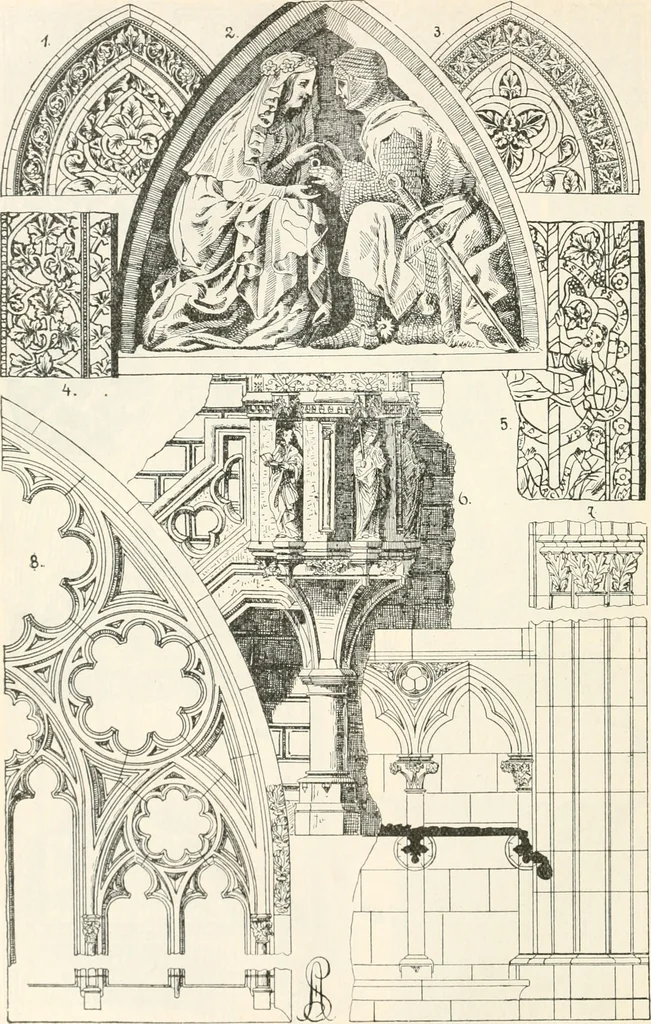 An illustration from Styles of ornament, exhibited in designs, and arranged in historical order, with descriptive text. A handbook for architects, designers, painters, sculptors, wood-carvers, chasers, modellers, cabinet-makers and artistic locksmiths as well as also for technical schools, libraries and private study, 1910, leaf 291