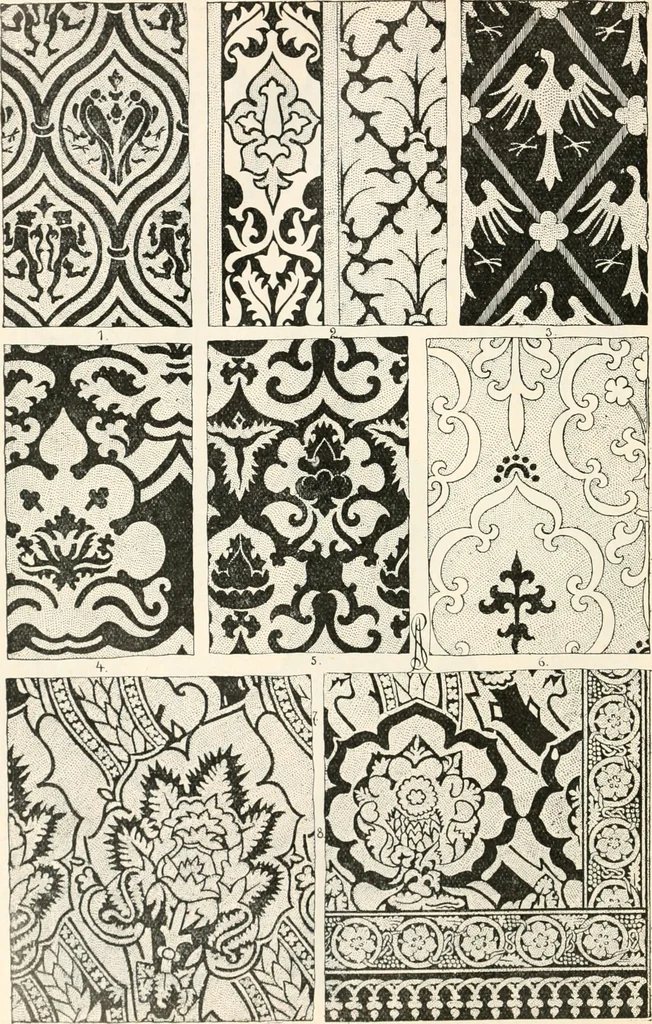 An illustration from Styles of ornament, exhibited in designs, and arranged in historical order, with descriptive text. A handbook for architects, designers, painters, sculptors, wood-carvers, chasers, modellers, cabinet-makers and artistic locksmiths as well as also for technical schools, libraries and private study, 1910, leaf 301